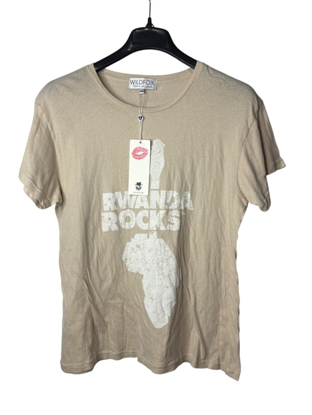 Wildfox Rwanda Rocks Graphic Tee T-Shirt M Cotton Made In USA Beige White New